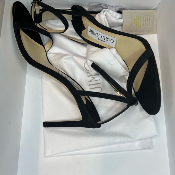 { Jimmy Choo } Minny 85 mm Black Suede Sandals Heels - Picture 8 of 12